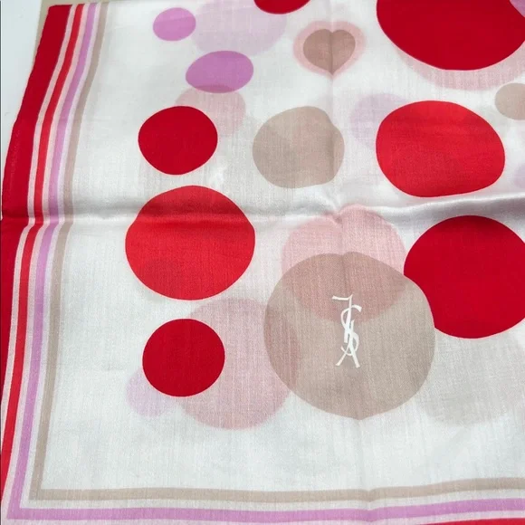 Yves Saint Laurent Red, Lilac & Cream Polka Dot Cotton Handkerchief / Bandana - Picture 6 of 12